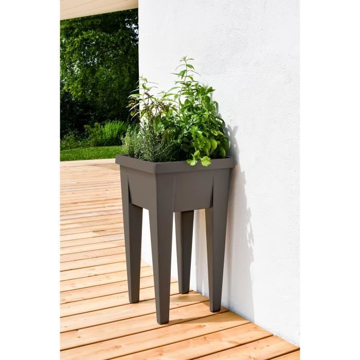 Espace Potager Veg&Table URBAN Taupe - L38,5 x P38,5 x H68 cm - 4 bouchons d'évacuation - EDA