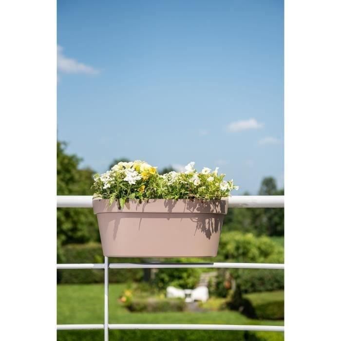 Jardiniere+crochet - GARDEN ID Star - Taupe 50 x 21 cm - Fixation facile - Réserve d'eau - recyclé et 100% recyclable