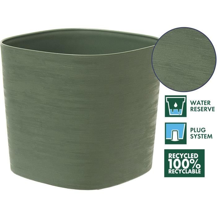 Pot avec réserve d'eau - GARDEN ID Respect - Vert-de-gris 20 x 20 cm - 100% déchets ménagers - 100% recyclable - Surface structurée.