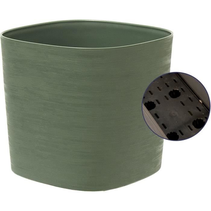 Pot avec réserve d'eau - GARDEN ID Respect - Vert-de-gris 20 x 20 cm - 100% déchets ménagers - 100% recyclable - Surface structurée.