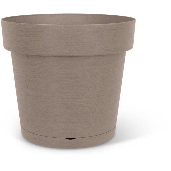 Pot a réserve d'eau - GARDEN ID Glamour - Taupe 40 cm - Surface granuleuse - Intérieur/extérieur - Design épuré - Contient du bois.