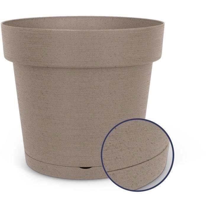 Pot a réserve d'eau - GARDEN ID Glamour - Taupe 40 cm - Surface granuleuse - Intérieur/extérieur - Design épuré - Contient du bois.