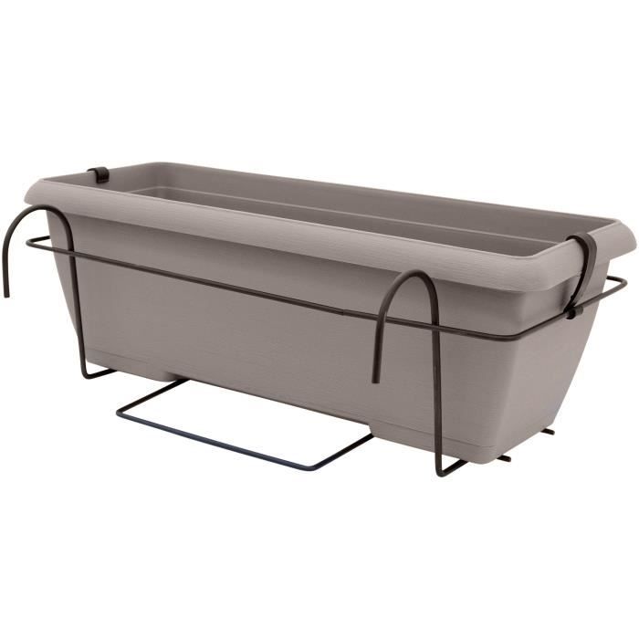 Kit jardiniere avec support en métal et plateau intégré - GARDEN ID Teramo - Taupe 50 cm - Effet de pierre - Recyclé/recyclable