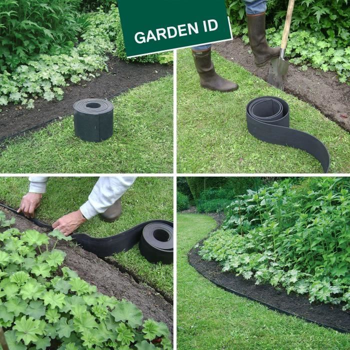 Bordure de jardin en caoutchouc recyclé - GARDEN ID Eco Border - 5 m H10 cm - Indestructible - Flexible, pose droite ou courbée.