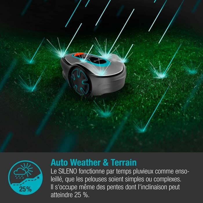 GARDENA Tondeuse robot SILENO minimo 250  Connexion Bluetooth  Surface tonte max 250m²  Triple lames pivotantes (15201-26)