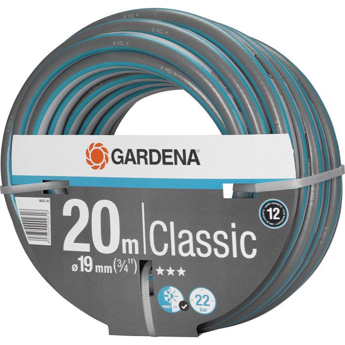 GARDENA Tuyau d'arrosage Classic  Longueur 20m  Ø19mm  Haute résistance pression 22 bar maximum  Garantie 12 ans (18022-20)