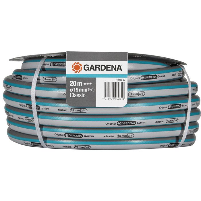 GARDENA Tuyau d'arrosage Classic  Longueur 20m  Ø19mm  Haute résistance pression 22 bar maximum  Garantie 12 ans (18022-20)