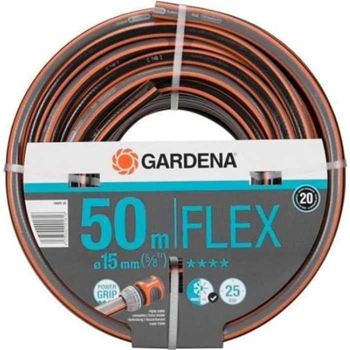 GARDENA Tuyau d'arrosage Comfort FLEX  Longueur 50m  Ø15mm  Anti noeud et indéformable  Garantie 20 ans (18049-26)