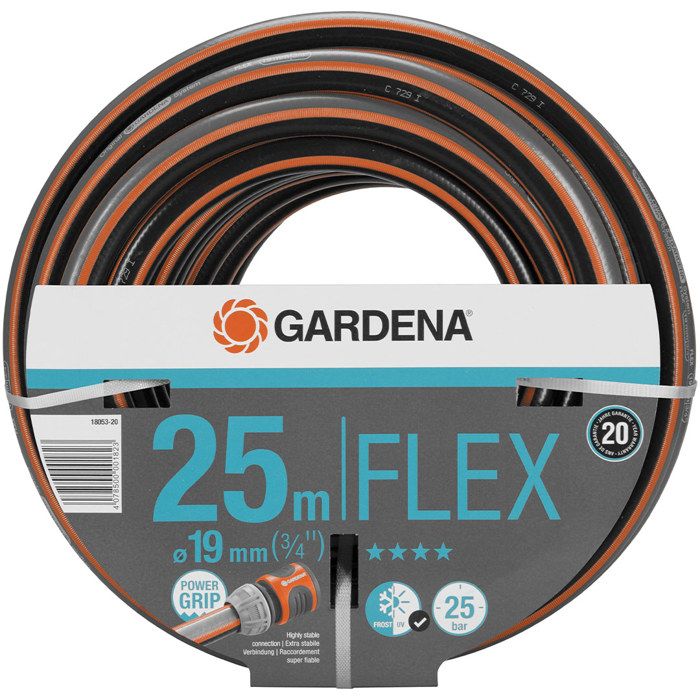 GARDENA Tuyau d'arrosage Comfort FLEX  Longueur 25m  Ø19mm  Anti noeud et indéformable  Garantie 20 ans (18053-20)