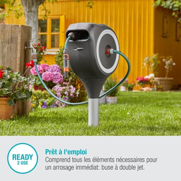 Dévidoir automatique GARDENA RollUp S 15m liseret blanc - Kit complet - Garantie 5 ans