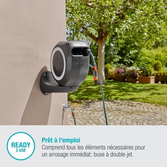 Dévidoir automatique mural RollUp M GARDENA - Longueur 20m - Ø11mm - Kit complet - Garantie 5 ans