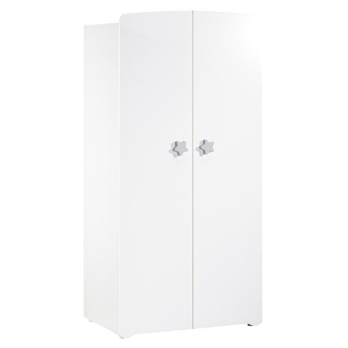 Armoire bébé Basic - Blanche - Boutons étoiles grises - 2 portes - Babyprice