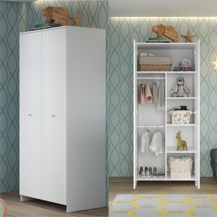 Chambre bébé Trio : Lit 70 x 140 cm + Commode a langer + Armoire NIKO - Blanc - TREND TEAM