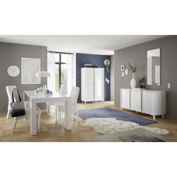 Buffet CITIZEN - Décor Blanc laqué brillant - 3 Portes - L 156 x P 40 x H 84 cm