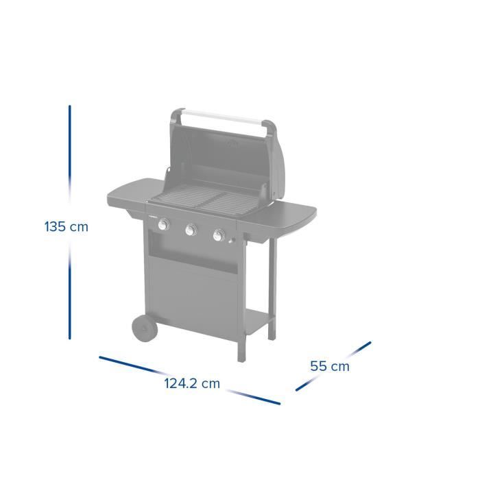 Barbecue gaz CLASS 3L COMPACT 3 brûleurs en acier - Surface de cuisson 60x35 cm - L 124 x P 55 x H 109 cm