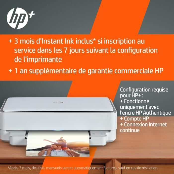 Imprimante tout-en-un HP Envy 6022e Jet d'encre couleur - Copie Scan - Idéal pour la famille - 3 mois d'Instant ink inclus avec HP+