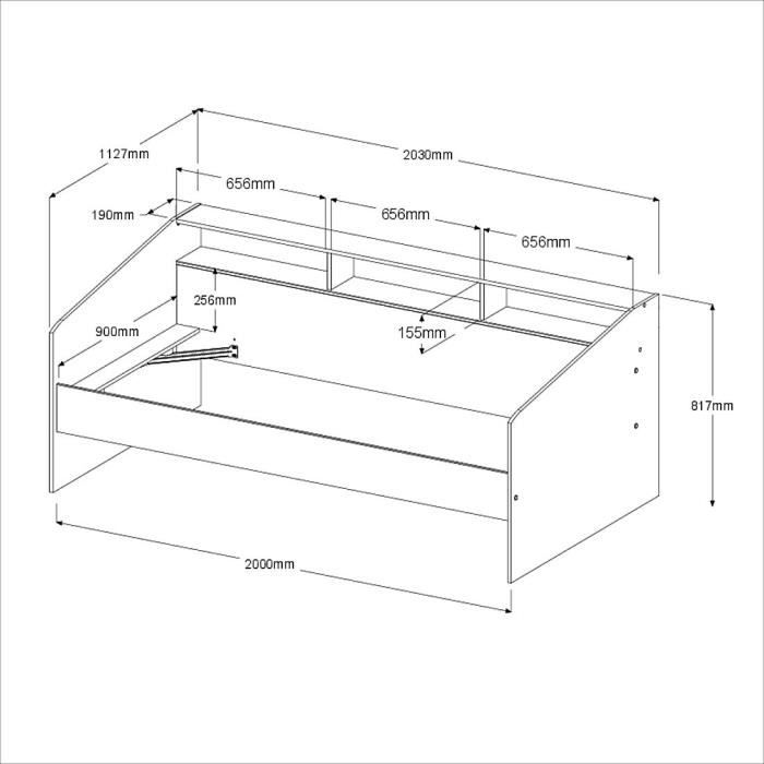 Lit banquette 2 tiroirs 90 x 200/190 cm - MDF - Mat décor chene et blanc - JOY - 2339ENSE