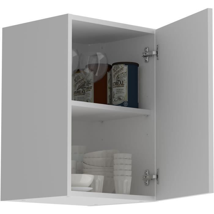 Meuble haut de cuisine OSLO - Blanc mat - 1 porte + tablette - L 40 x P 36 x H 58 cm