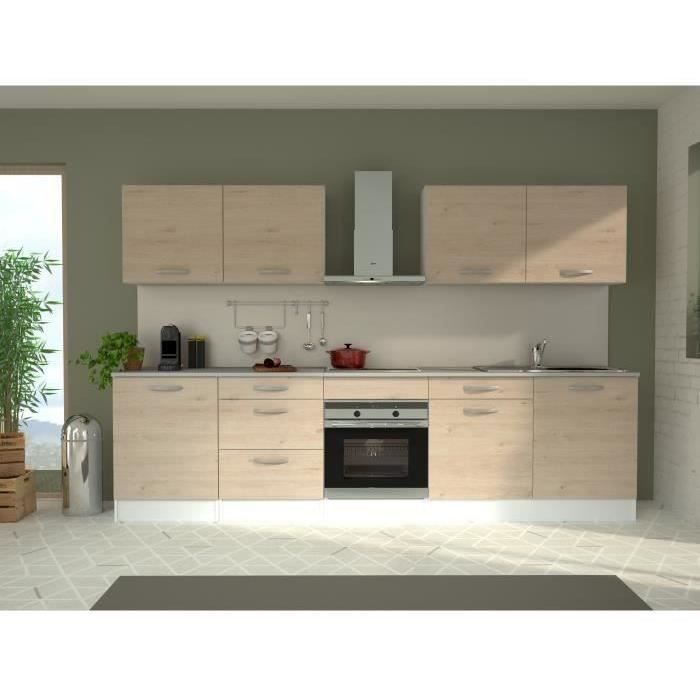 Cuisine complete OSLO - L 300 cm - Décor chene - Plan de travail inclus