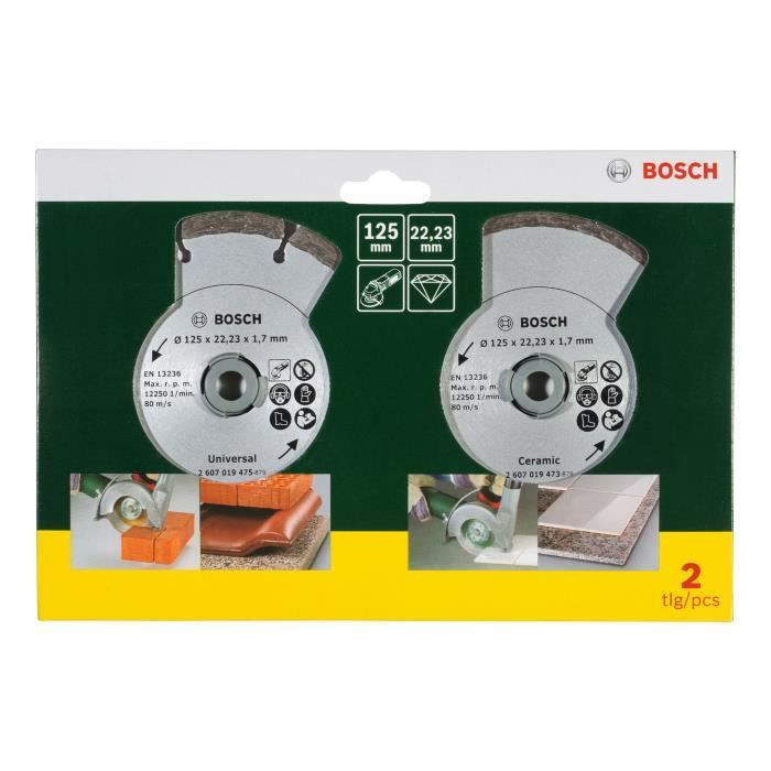 Disques diamants BOSCH pour carrelage et matériaux de construction - 2 disques Ø 125mm