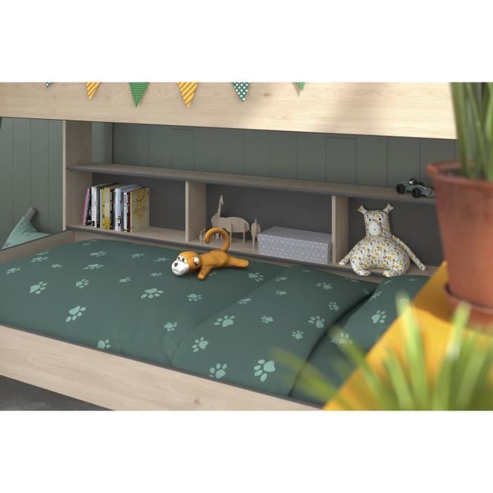 PARISOT Lits superposés enfant - Décor Chene Jackson et Gris Ombre - Sommiers inclus - 2 x 90 x 200 cm - JIM