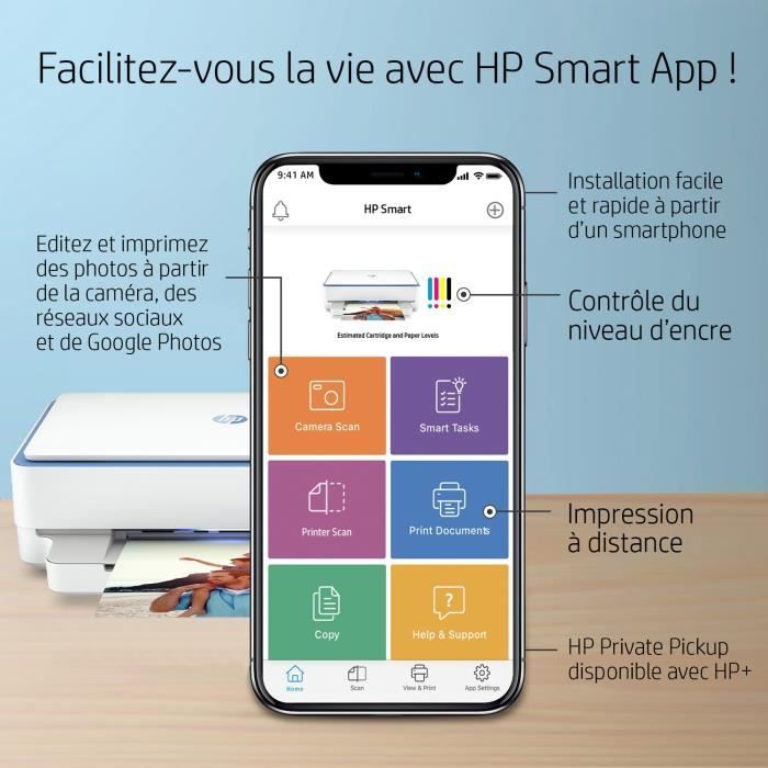 Imprimante tout-en-un HP Envy 6010e Jet d'encre couleur Copie Scan - 3 mois d'Instant ink inclus avec HP+