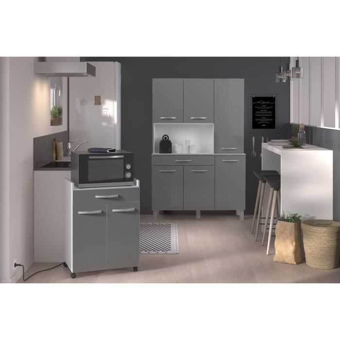 OSLO Buffet de 120 cm - 1 Tiroir et 6 Portes - L 120 x P 40 x H 185 cm - Coloris Gris brillant - EKIPA