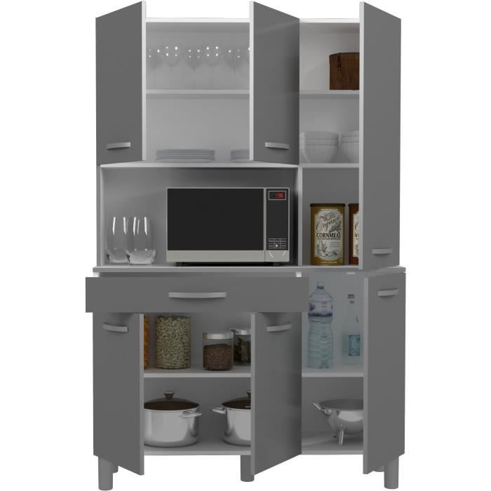 OSLO Buffet de 120 cm - 1 Tiroir et 6 Portes - L 120 x P 40 x H 185 cm - Coloris Gris brillant - EKIPA