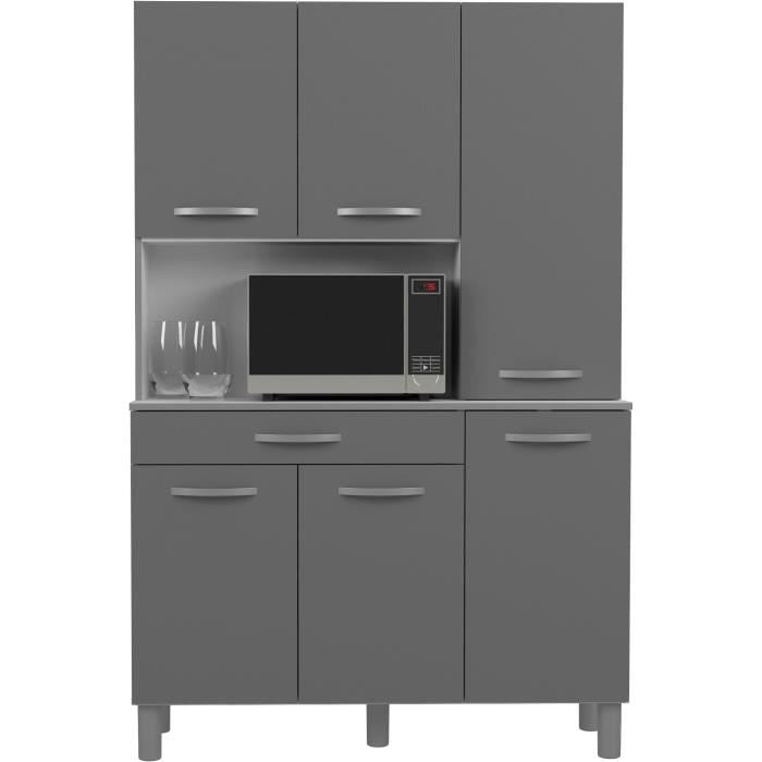 OSLO Buffet de 120 cm - 1 Tiroir et 6 Portes - L 120 x P 40 x H 185 cm - Coloris Gris brillant - EKIPA