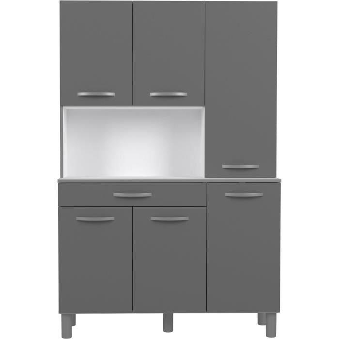 OSLO Buffet de 120 cm - 1 Tiroir et 6 Portes - L 120 x P 40 x H 185 cm - Coloris Gris brillant - EKIPA