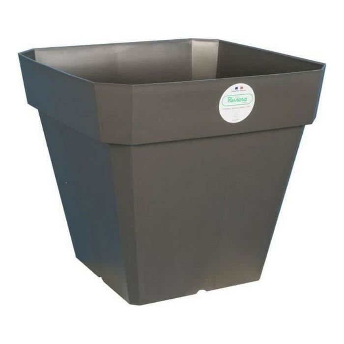 RIVIERA Pot de fleurs carré Soleilla en plastique - 49 x 49 x H 45 cm - 65 L - Gris pailleté