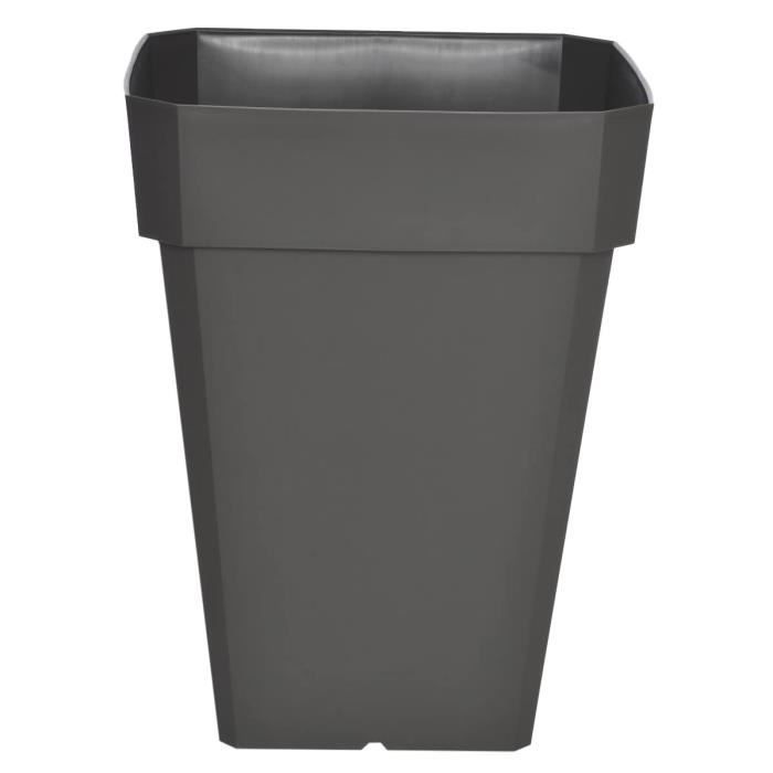 RIVIERA Pot de fleurs carré Soleilla en plastique - 39 x 39 x H 53 cm - 49 L - Gris pailleté