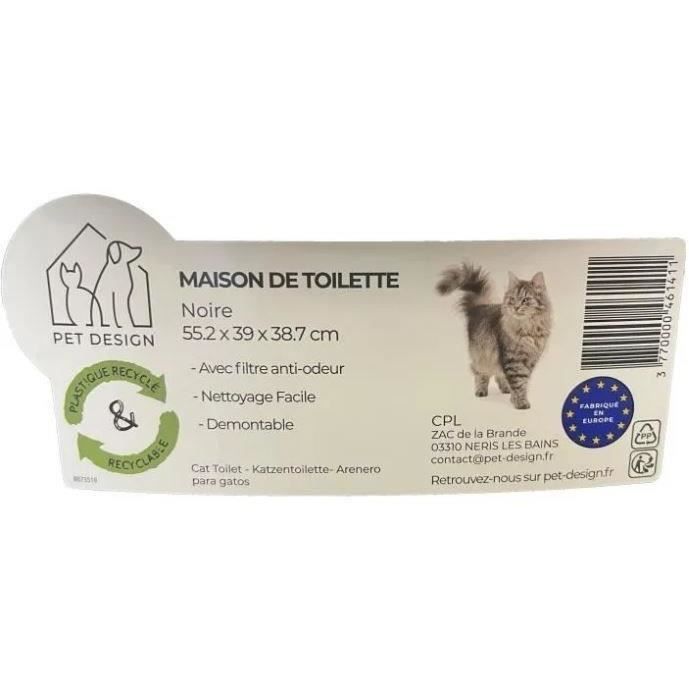 SACHA Maison de toilette pour chat - Bac a litiere - 56 x 40 x 39 cm - Noir et blanc - PET DESIGN