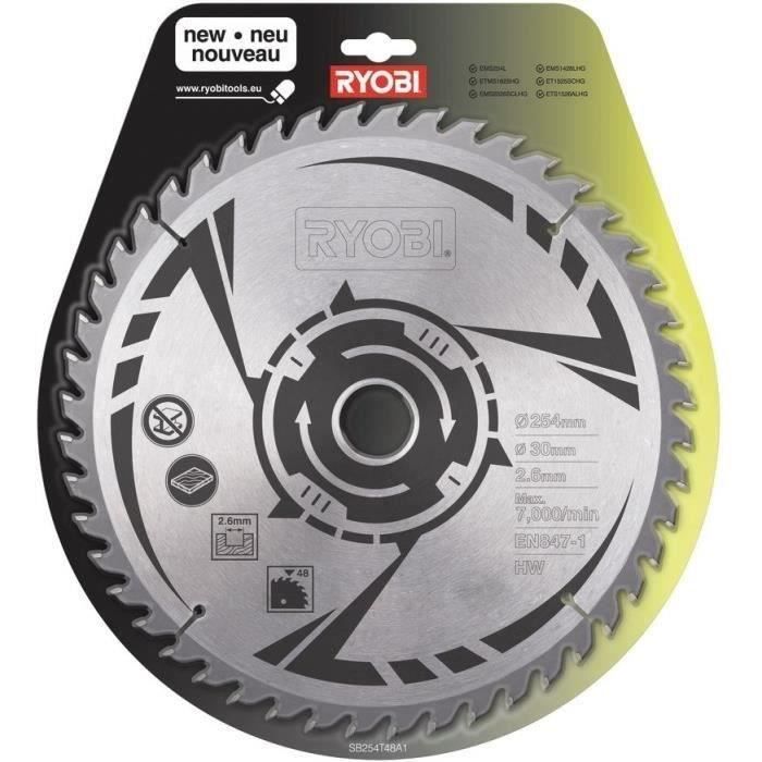 RYOBI - Lame carbure 48 dents diam. 254 mm - alésage 30 mm - épaisseur 2,6 mm pour EMS254L / RTS1800 / RTMS1800... - SB254T48A1