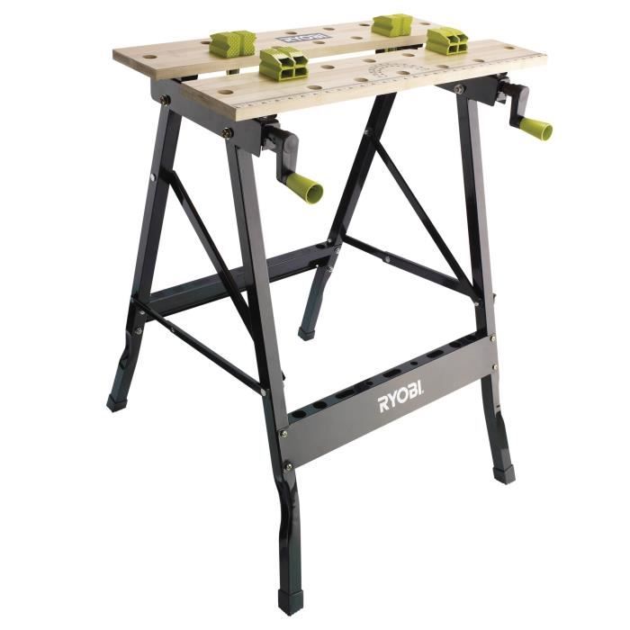 RYOBI - Etabli pliable table bambou 605 x 625 x 755 mm - 6 kg - Livré avec 4 mors et 1 clé de service - RWB01