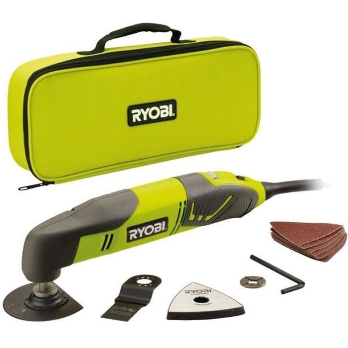 RYOBI - Multitool 200W - 10 000-20 000 osc/min - oscillation 3° - Livré en sac avec 2 lames, 1 plateau ponçage & abrasifs - RMT200-S