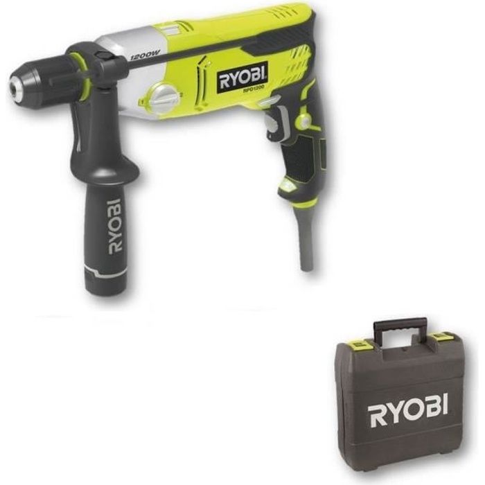 RYOBI - Perceuse a percussion 1 200 W - 1 200-3 000 cp/min - 2 vitesses - mandrin 13 mm métal - LED - Livrée en coffret - RPD1200-K