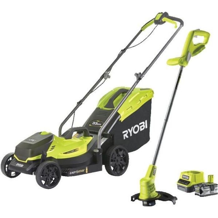 RYOBI - Combo 2 outils ONE+ : Tondeuse RLM18X33B40 + coupe-bordures OLT1825M OFFERT - RLM1833BLT1825M