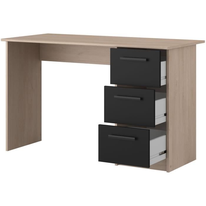 PARISOT Bureau droit 3 tiroirs - Décor chene Brooklyn - L 121,4 x P 55 x H 74.5 cm - ESSENTIELLE