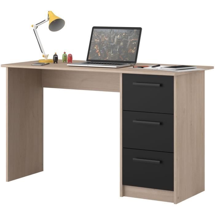 PARISOT Bureau droit 3 tiroirs - Décor chene Brooklyn - L 121,4 x P 55 x H 74.5 cm - ESSENTIELLE