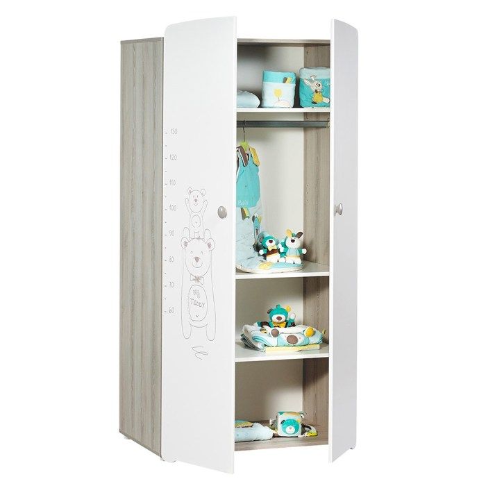 Armoire bébé Teddy - Bois - Blanche - 2 portes - 175x85x56cm - Babyprice