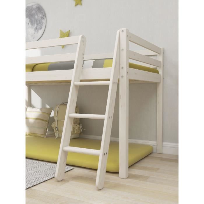 Lit mi-hauteur enfant - Andrus - Pin massif blanchi - Sommier inclus - 90 x 190 cm