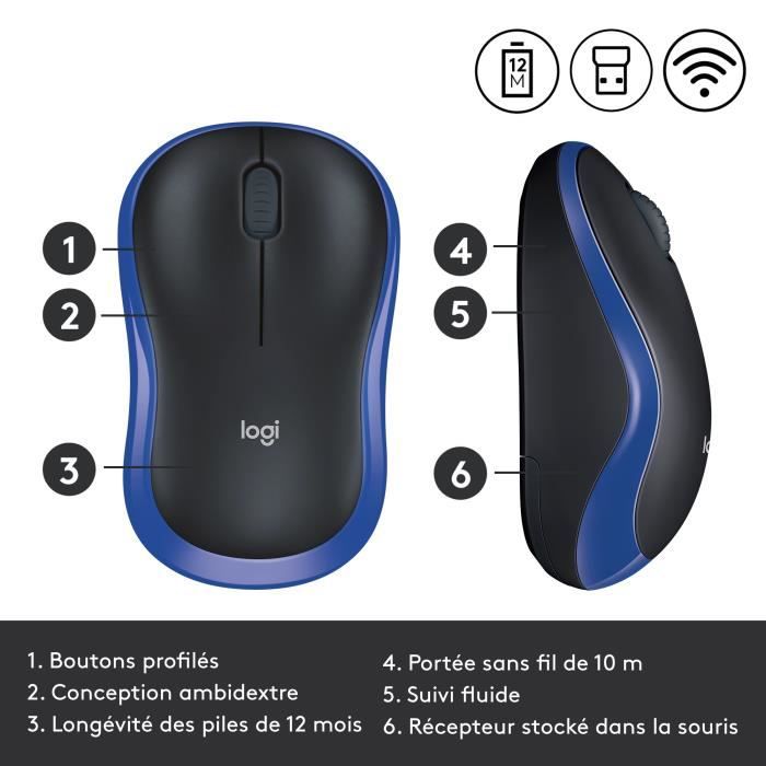 Souris sans fil - Logitech - M185 - Optique - Bleu