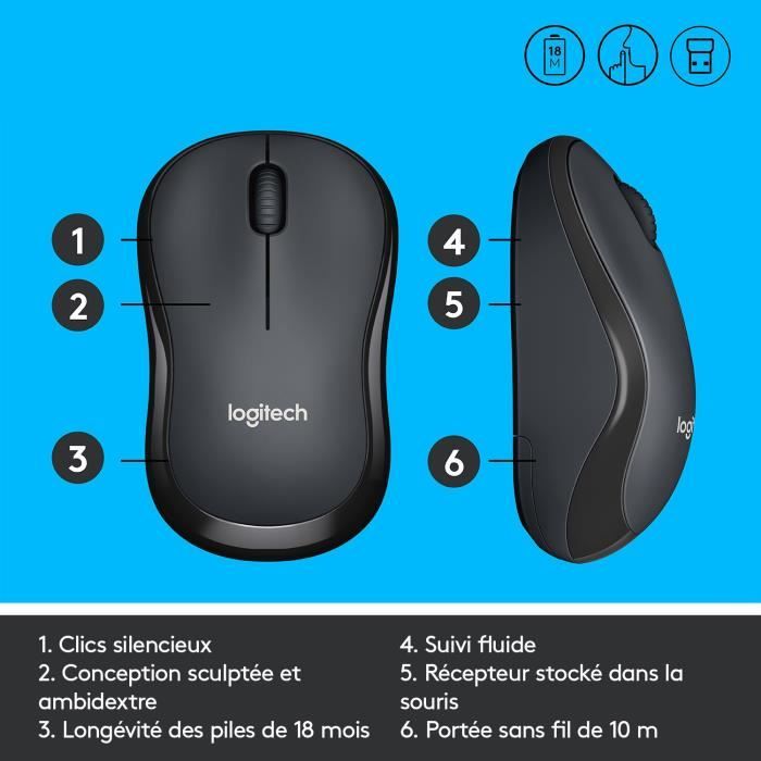 Souris - Sans Fil - Logitech - M220 Silent - Silencieuse - Noir