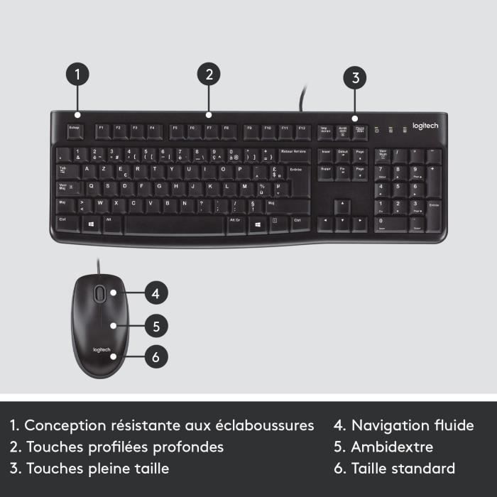 Ensemble Clavier Souris filaire - Logitech - MK120 - AZERTY