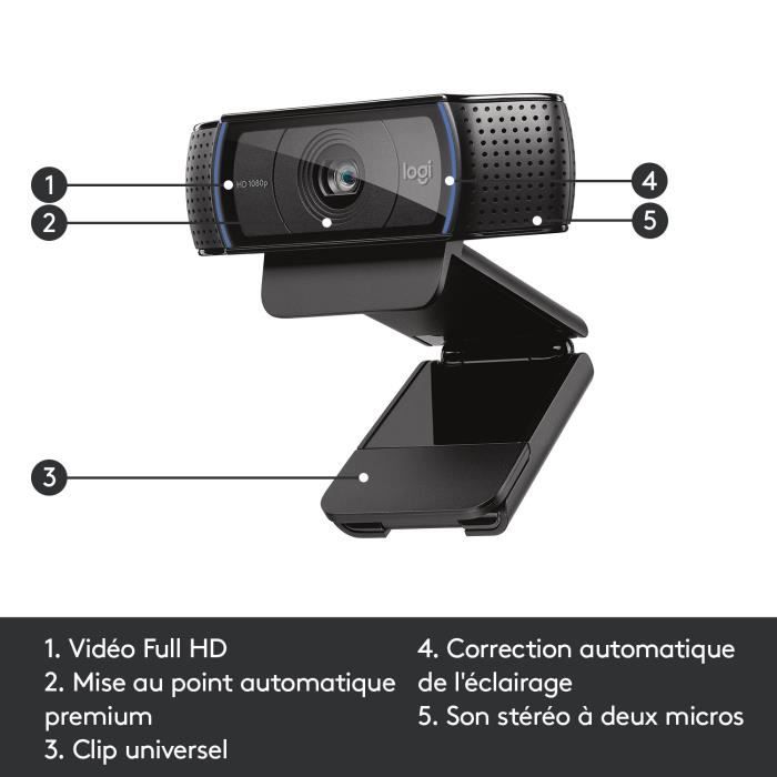 Webcam Logitech C920 HD, Appels et Enregistrements Vidéo Full HD 1080p, Gaming Stream, Deux Microphones