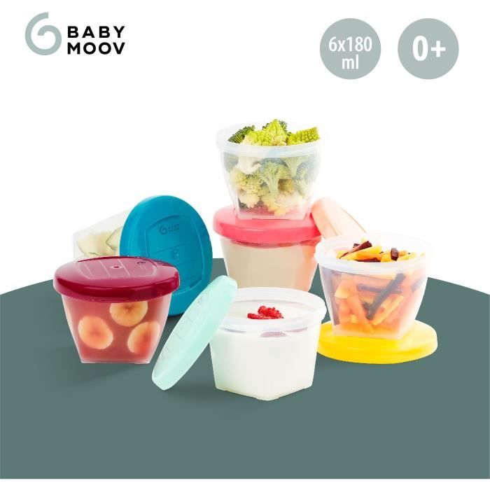 BABYMOOV Babybols lot de 6 pots de conservation pour bébé 180ml, gradués, garantis sans BPA, hermétiques, surface réinscriptible