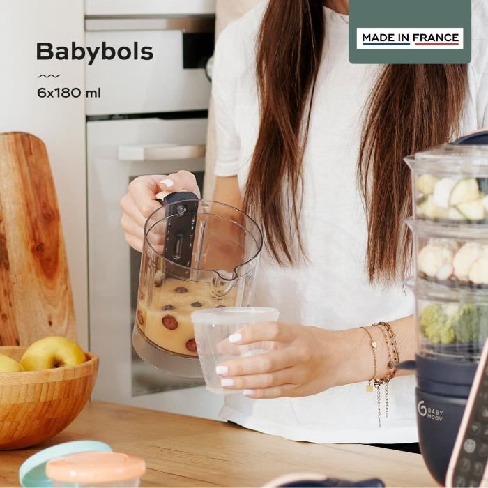 BABYMOOV Babybols lot de 6 pots de conservation pour bébé 180ml, gradués, garantis sans BPA, hermétiques, surface réinscriptible