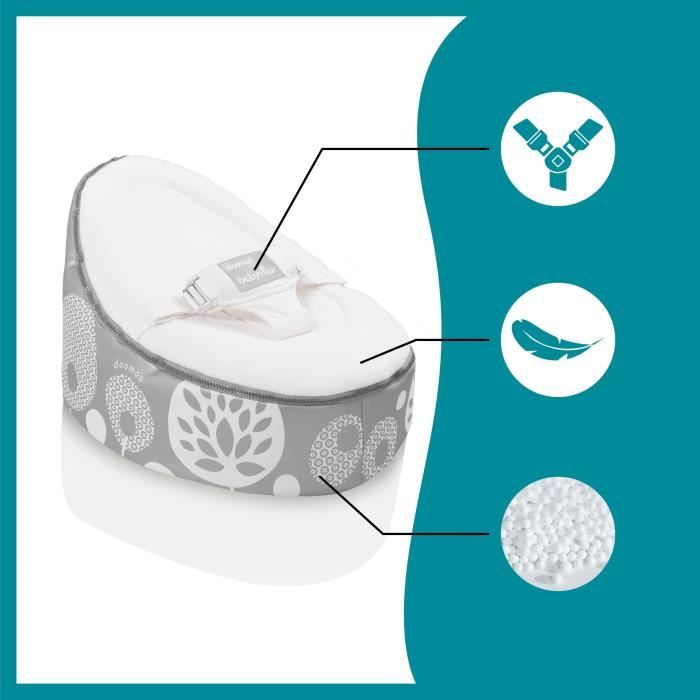 doomoo Nid Transat bébé - Pouf Evolutif & Multifonctions des la Naissance, Flower Argent