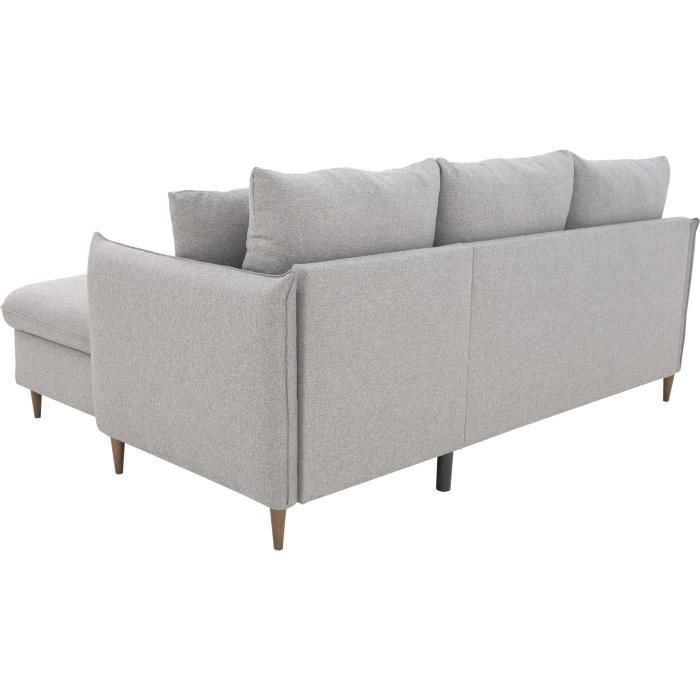 Canapé d'angle convertible réversible 4 places GERAUD - Tissu Gris - Coffre de rangement - L 210 x P 147 x H 90 cm